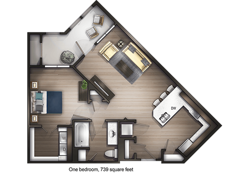 1 bedroom 1 bathroom Rimrock Floor Plan at Avenue C, Billings, MT